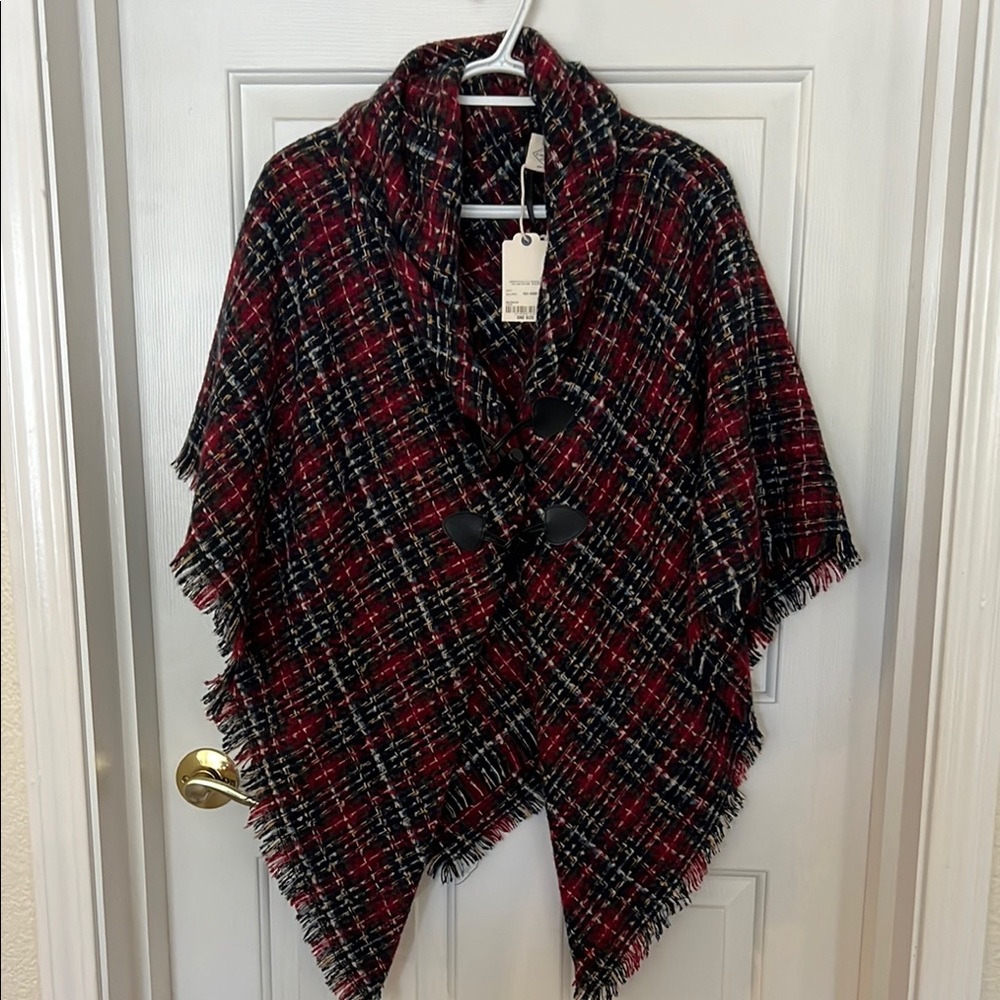 St John’s Bay Plaid Poncho with Button Details